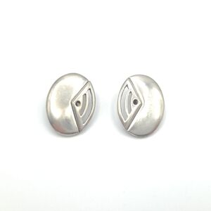 Modern Vintage Chunky Silver Geometric Clip-on Earrings - Designer Signed Nuri